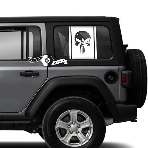 Punisher Side Door Window Trim Stripe Vinyl Decals Stickers for Jeep Wrangler Unlimited