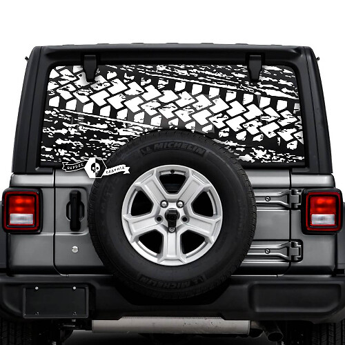 Mud Splash Destroyed Tire Track Rear Window Vinyl Stickers Decals for Jeep Wrangler Unlimited