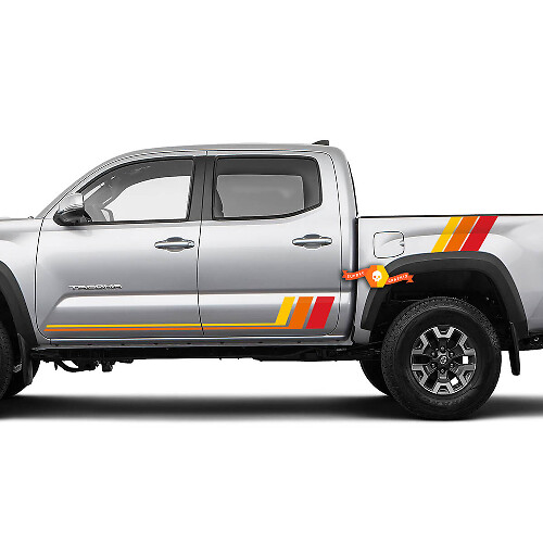 2x TRD Toyota Tacoma Three Colors Old School SunSet Toyota Tacoma Doors Bed TRD Stripes Side Vinyl Decals Stickers
