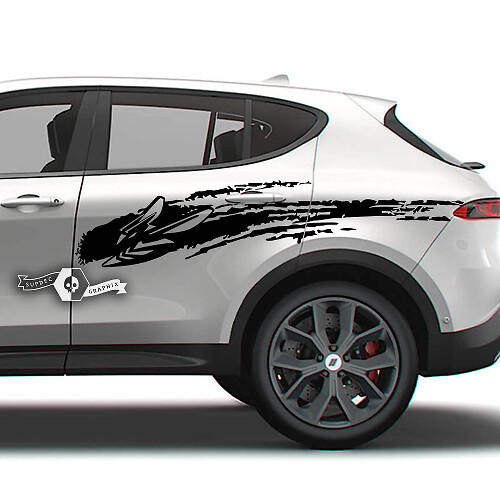 Pair Doors Side Stripes Splash Wrap Mud Logo Vinyl Decals Stickers for Dodge Hornet