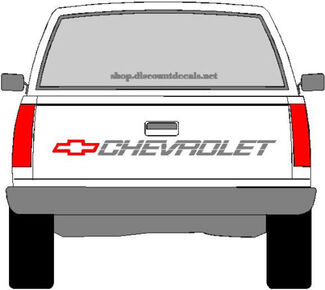 CHEVROLET TRUCK TAILGATE DECAL - RED BOWTIE WITH SILVER LETTERING CHEVY 1500