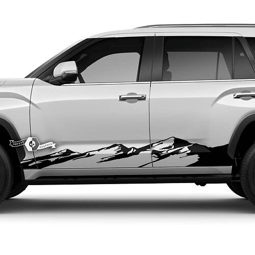 Pair Toyota Sequoia Doors Rocker Panel Stripe Off Road Mountains Vinyl Stickers Decal fit Toyota Sequoia 
