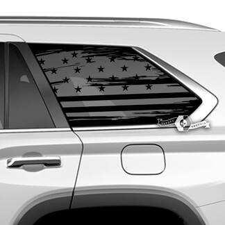 Pair Toyota Sequoia Door Side Window USA Flag Destroyed Wrap Vinyl Stickers Decal fit Toyota Sequoia