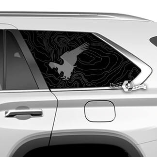 Pair Toyota Sequoia Door Side Window Topographic Map Topo Bald Eagle Vinyl Stickers Decal fit Toyota Sequoia 