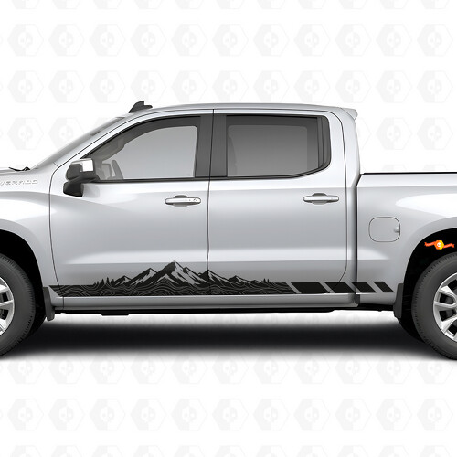 Mountain Topographic Door & Rocker Panel Vinyl Stripes for Chevrolet Silverado 1500 T1XX 2019-2026
