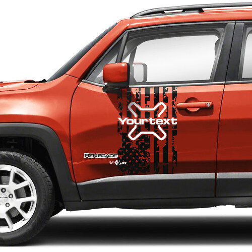 Flag USA Destroyed Side Doors Vinyl Decals Sticker Pair for Jeep Renegade