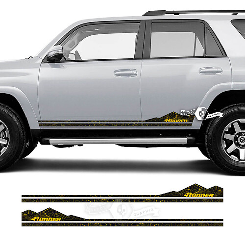 Pair 4Runner Side Door Vinyl Mountains Rocker Panel Topographic Map Style Stripe Vinyl Decals Stickers for Toyota 4Runner 2 Colors