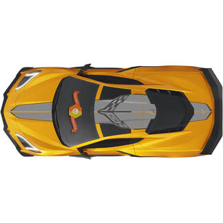 Kit fits to Hood Rear Engine Hatch Cover Roof Chevrolet C8 Corvette Stingray Z06 C8R Rally Racing Flag Vinyl Stripes Decals 2 Colors