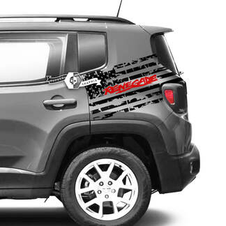 Pair Jeep Renegade Rear Fender USA Flag Destroyed Graphic Vinyl Decal Sticker 2 Colors 1