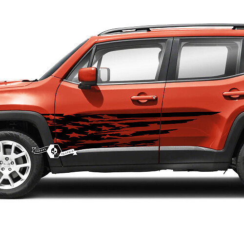USA Flag Destroyed Doors Vinyl Decal Sticker for Jeep Renegade