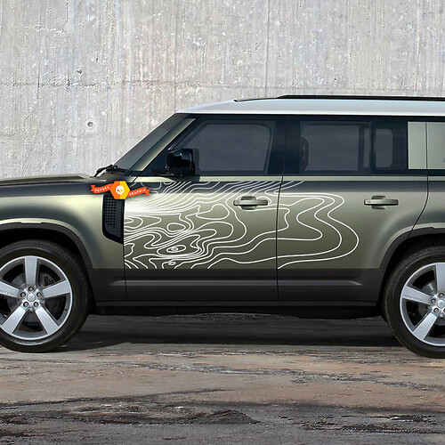 Pair Doors Topographic Map Decal For Land Rover Defender 110 Vinyl Sticker 1