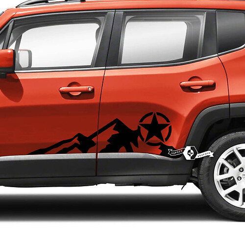 Mountains Graphic Military Star Side Stripe Vinyl Decal Sticker for Jeep Renegade Doors