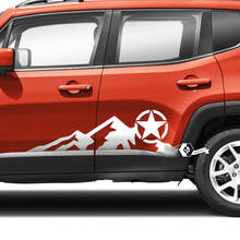 Pair Jeep Renegade Doors Side Mountains Graphic Military Star Vinyl Decal Sticker Stripe 2