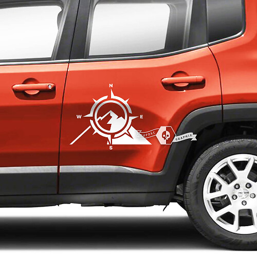 Mountains Graphic Compass Side Stripe Vinyl Decal Sticker for Jeep Renegade Doors