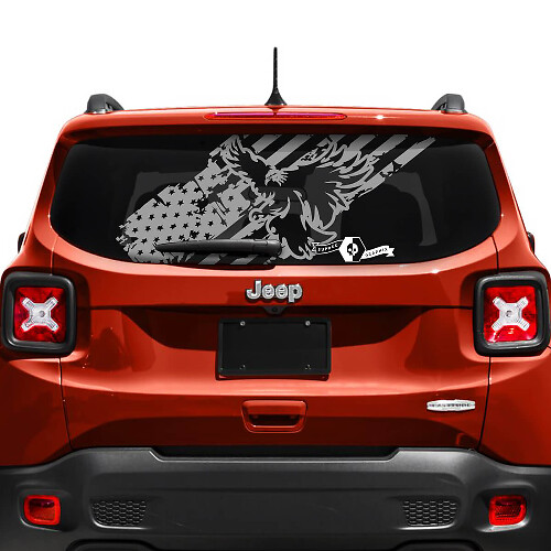 USA Flag Battered Destroyed Tailgate Window Vinyl Decal Sticker for Jeep Renegade