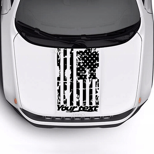Custom Text USA Flag Battered Destroyed Hood Logo Stripe Vinyl Decal Sticker for Jeep Renegade Trailhawk