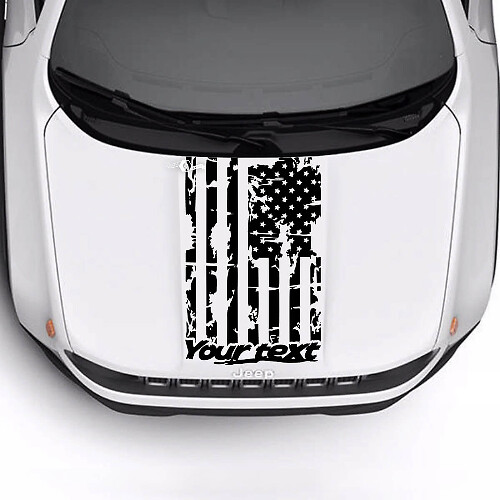 Custom Text USA Flag Battered Destroyed Hood Logo Stripe Vinyl Decal Sticker for Jeep Renegade Trailhawk