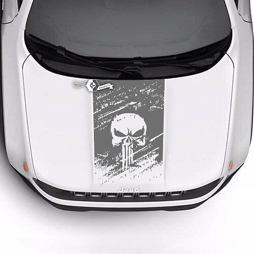 Trailhawk Sport Skull Destroyed Battered Hood Logo Stripe Vinyl Decal Sticker for Jeep Renegade