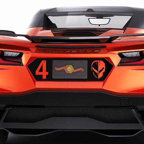 Number 4 & Skull Rear License Plate Vinyl Decal For Chevrolet Corvette C8