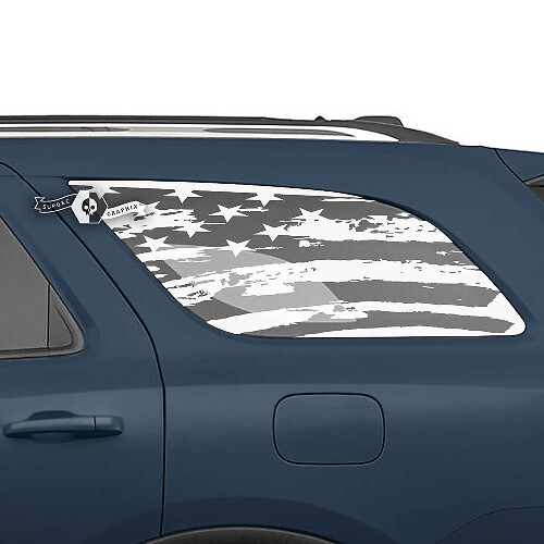 Pair Side Rear Window USA Flag Destroyed Direct Decal Vinyl Stickers for Dodge Durango