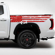 Pair Toyota Tundra Bed Side Rear Fender USA Flag Destroyed Grange Stripes Vinyl Stickers Decal 2