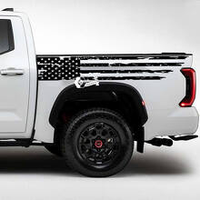 Pair Toyota Tundra Bed Side Rear Fender USA Flag Destroyed Grange Stripes Vinyl Stickers Decal 3