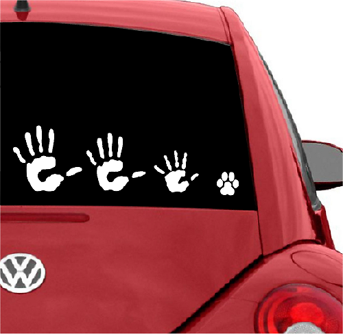 Family Handprint and Paw Print Rear Window Vinyl Decal for Cars