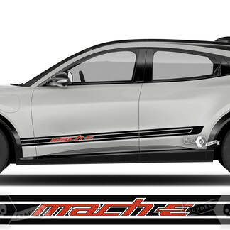 Pair Ford Mustang MACH-E MACH E Rocker Panel Logo Outline Stripes Side Door Decal vinyl stickers 2 Colors