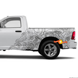 Pair Dodge Ram Tradesman 1500 4x4 Crew Cab Topographic Map Bed Side Doors Truck Vinyl Decal Graphic