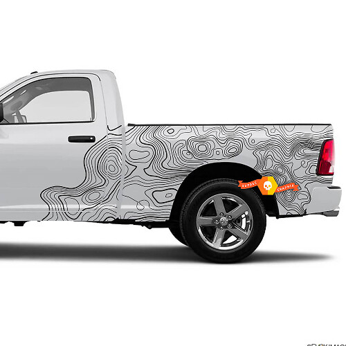 Topographic Map Bedside Vinyl Decal Sticker for Dodge Ram 1500