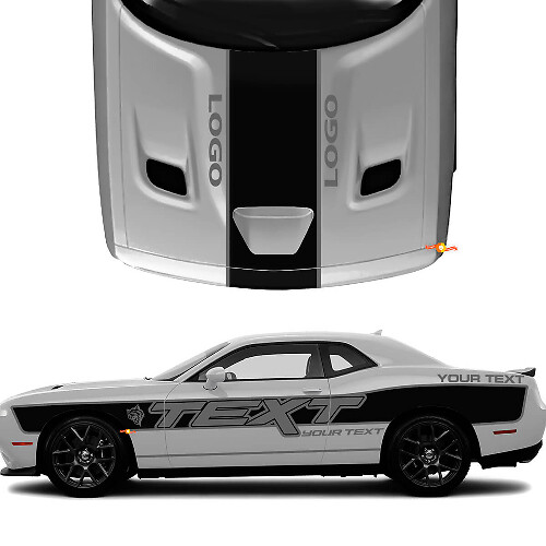 Custom Text with Side & Hood Stripes Vinyl Decal Kit for Dodge Challenger 