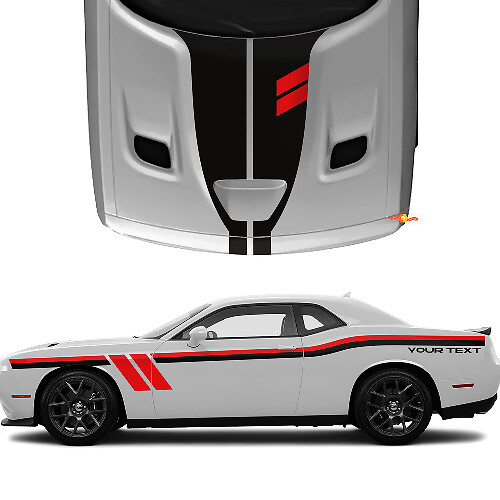 Dual Side and Hood Stripes with Custom Text Vinyl Decals Kit for Dodge Challenger