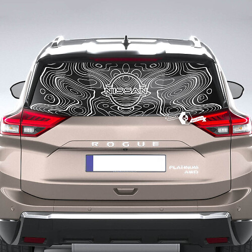 Rear Window Decal for Nissan Rogue with Topographic Map Vinyl Sticker Graphic