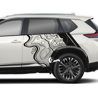 Nissan Rogue Topographic Map with Stripes Side Doors Vinyl Decal Sticker Graphic