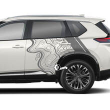 Nissan Rogue Topographic Map with Stripes Side Doors Vinyl Decal Sticker Graphic 2
