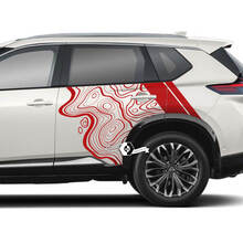 Nissan Rogue Topographic Map with Stripes Side Doors Vinyl Decal Sticker Graphic 3