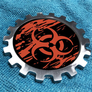 Biohazard Distressed Logo Metal Aluminum Badge Bedside Gear Emblem Aluminium 1