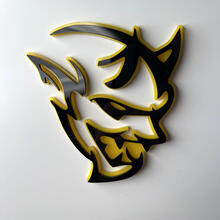 Custom 3D Badge Demon Dodge Charger Challenger logo Fender Badges Emblem Yellow vs Black 5