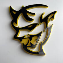 Custom 3D Badge Demon Dodge Charger Challenger logo Fender Badges Emblem Yellow vs Black 6