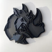 Custom 3D Badge Rhino Angry Black and Grey logo Fender Badges Emblem 3