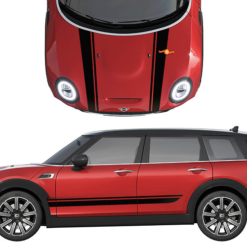 Mini Cooper S Hood And Side Doors Stripes Rally Stripe Decal and graphics sticker