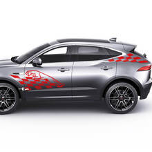 Pair Jaguar E-Pace Side Logo Checkerboard Flag Doors Graphics decal Logo sticker 3