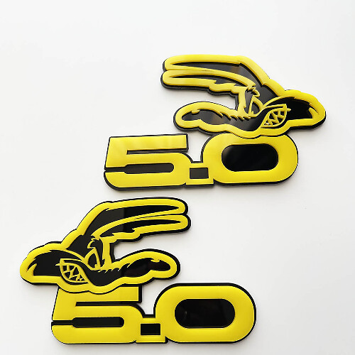 COYOTE 5.0 Fender Badges Emblem 3D Badge Black vs Yellow 2