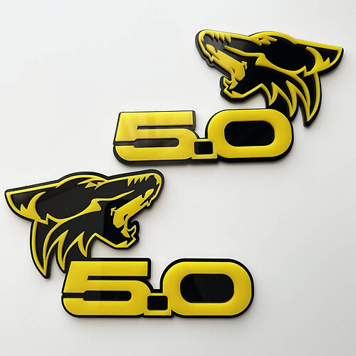 COYOTE 5.0 Fender Badges Emblem 3D Badge Black vs Yellow