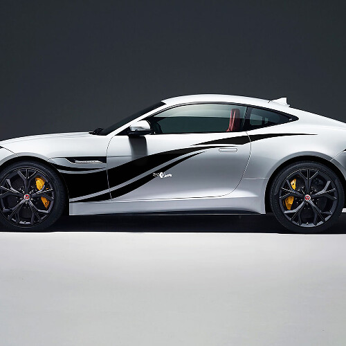 2x Jaguar F-Type R Side Racing Graphics Doors Side Wave Secal Vinyl Sticker