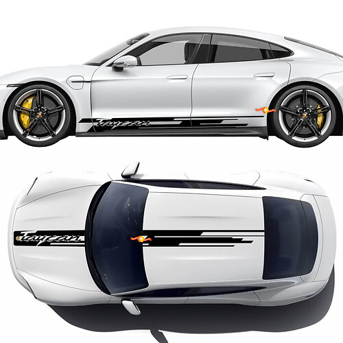 Porsche Taycan Side Hood Roof Kit Decorative Stripes with Taycan logo - Custom Vinyl Graphics Stickers