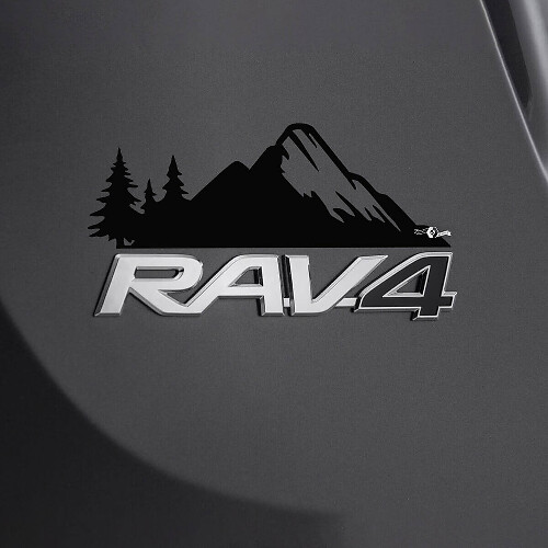 Mountains Trees Decal Sticker Over Rear Toyota Rav4 Badge