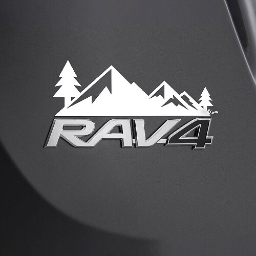 Mountains Trees Decal Sticker Over Rear Toyota Rav4 Badge 2