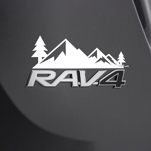 Mountains Trees Decal Sticker Over Rear Toyota Rav4 Badge 2