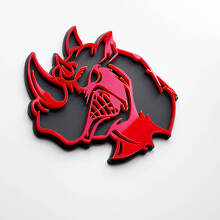 3D Rhino Angry Logo Badge - Custom Fender Emblem for Cars Trucks and SUVs Red vs Grey 2